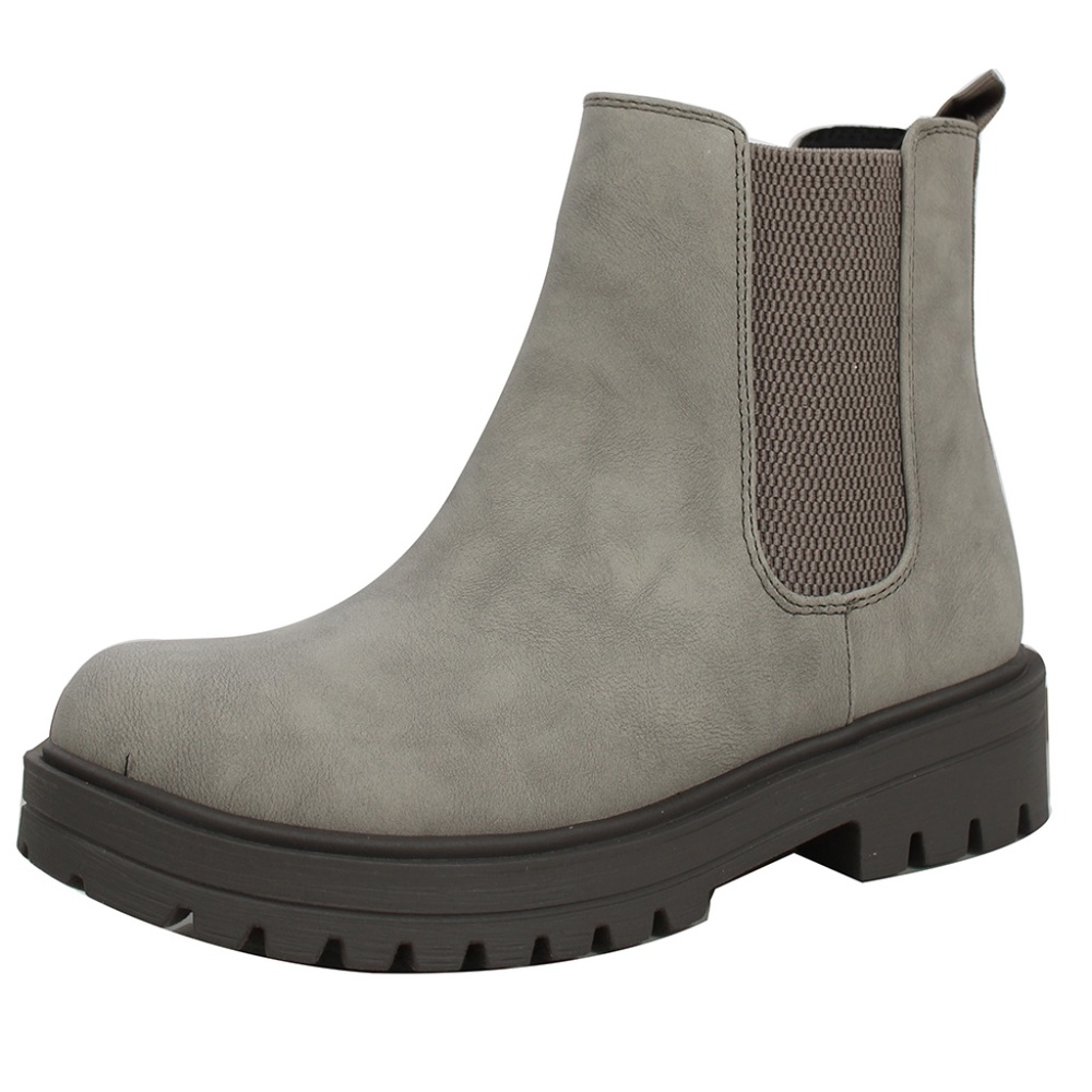 Grey Round Toe Chelsea High Top Platform Ankle Boot